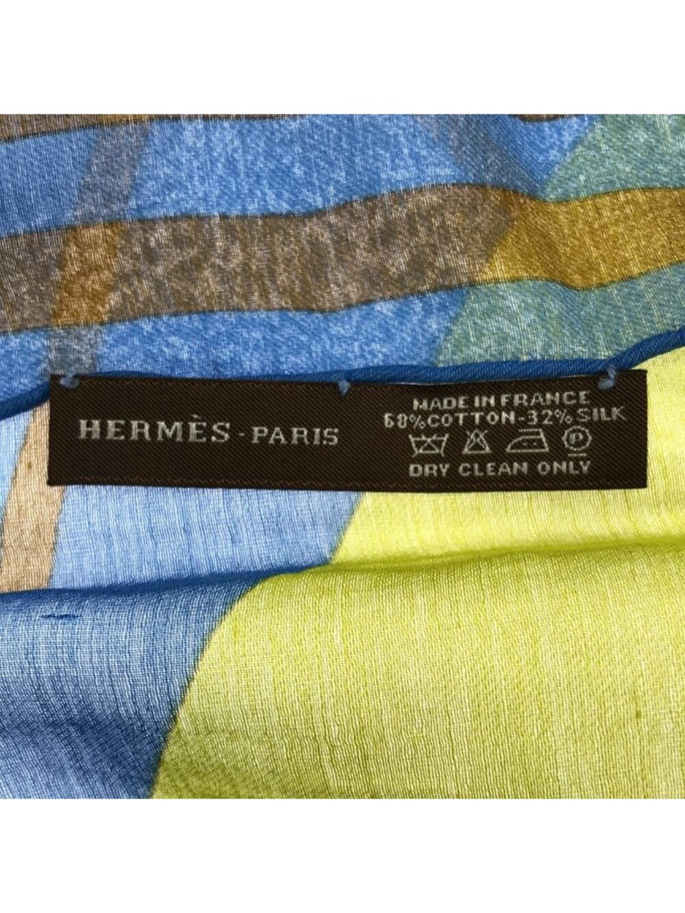 Hermes Puzzle Rectangle Cotton Silk Shawl Blue Scarf - Picture 3 of 5